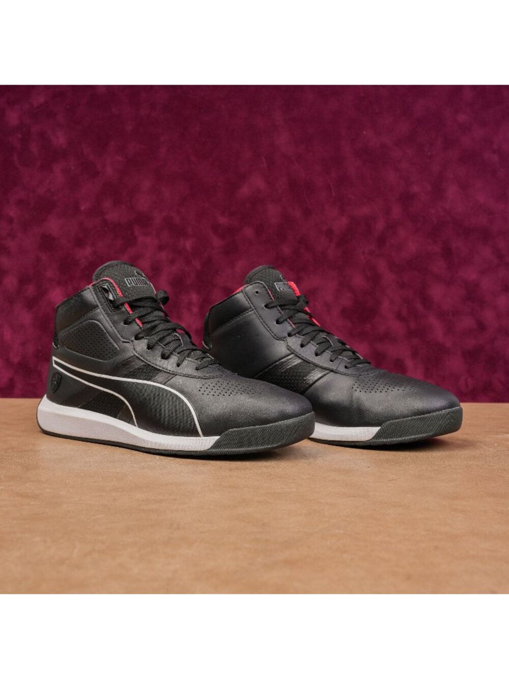 Puma Men Scuderia Ferrari Podio Mid Top Lace-up Black Red Sneakers sz 8.5